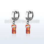 erh645b steel huggies earrings w a bacon dangling