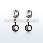erh646 steel huggies earrings w dangling bacon eggs