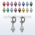 erh668s steel huggies earrings w a small hamsa design w crystals