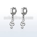 erh709 steel huggies earrings w dangling musical note