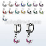 erh734 steel huggies earrings w dangling moon w crystals