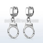 erh765 stainless steel huggie earring w a dangling handcuff