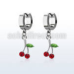 erhch10 steel huggies earrings w dangling crystal cherry design