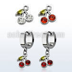 erhchz steel huggies earrings w dangling crystal cherry design