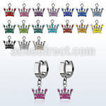 erhcr4 steel huggies earrings w dangling crystal studded crown