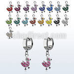erhdk2 steel huggies earrings w dangling crystal duck 