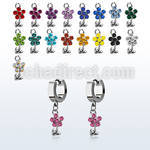 erhfl15 steel huggies earrings w dangling crystal flower