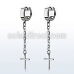 erhlcrs stainless steel huggies w small crosses on chains 