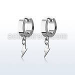 erhlit pair of steel huggies earrings w dangling lightning sign