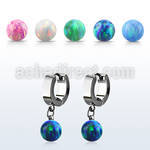 erhop8 steel huggies earrings w dangling 8mm opal balls