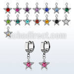 erhsar steel huggies earrings w dangling star w central crystal