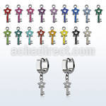 erhstky steel huggies earrings w dangling star key w crystals