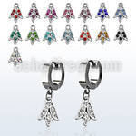 erhtu1 steel huggies earrings w dangling crystal tulip flower