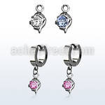 erhz10 steel huggies earrings w dangling small dolphin w cz