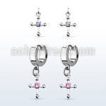 erhz14s steel huggies earrings w small dangling cross w tiny cz