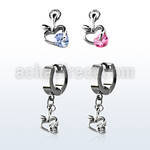 erhz374 steel huggies earrings w dangling apple design w cz