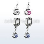 erhz378 steel huggies earrings w dangling lady cat design w cz