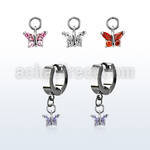 erhz589 stainless steel huggie earring w dangling butterfly