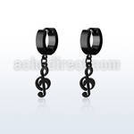 erk709 black steel huggies earrings dangling black musical note