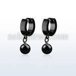 erkbt8 black steel huggies earrings w dangling 8mm ball