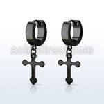 erkcro black steel huggies earrings w dangling cross