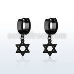 erkdsr black steel huggies earrings w dangling david star