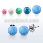 eropb pair of synthetic opal ball surgical steel ear studs