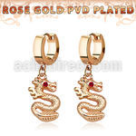 err721 rosegold pvd plated steel earrings dragon pair
