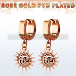 err726 rose gold stainless steel huggie earring w dangling sun 