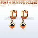 errbt8 rose gold steel huggies earrings w dangling 8mm ball