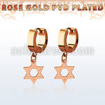 errdsr rose gold steel huggies earrings w dangling david star