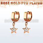 errz414 rose gold steel huggies earrings w dangling star w cz