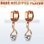 errz416 rose gold pvd plated steel huggie w dangling snap fit cz