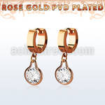 errz417 rose gold tainless steel huggies w dangling round cz