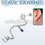 erzdld10 steel slave ear stud w prong cz w dangling tear drop