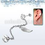 erzdld11 steel slave ear stud w prong cz w dangling bird wing