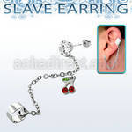 erzdld2 steel slave ear stud w prong cz w dangling cherry