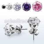 erzm pair of stainless steel earring studs with round cz