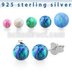 esopb pair of synthetic opal ball sterling silver ear studs