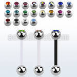 fbbc bioflex tongue barbell, 14g w 6mm steel jewel top ball