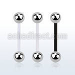 fbbg bioflex tongue barbell, 14g (1.6mm) w 6mm steel balls