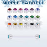 fnpajb4 bioflex nipple barbell, 14g w 4mm bezel set jewel balls
