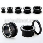 fpaa black acrylic flesh tunnel plug w sun pattern on the rim