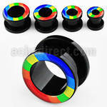 ftab black acrylic screw fit flesh tunnel with rainbow color