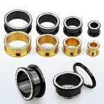 ftscpc pvd 316l steel flesh tunnel with crystal studded rim