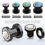 ftscpco black plug w crystal studded rim syntetic opal center