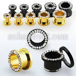 ftscpcr pvd steel flesh tunnel w crystal studded rim w resin