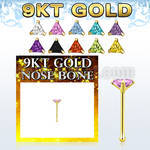g9nbtm1 9kt gold nose bone 22g w 3mm prong set triangle cz