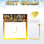 g9sht 9kt gold nose screw w a 2.5mm plain gold heart shaped to
