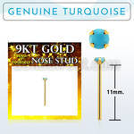 g9yge7 9kt gold bend it  nose stud w 2mm prong set turquoise
